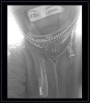 Sky Williams wearing a motorcycle helmet